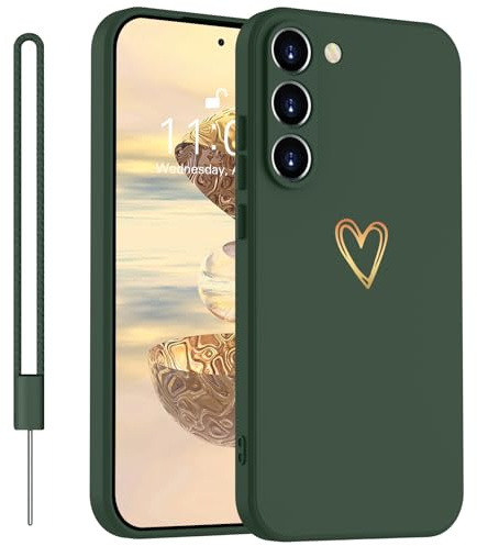Yoawiful für Handyhülle Samsung A54 Hülle mit 1 Lanyard Kameraschutz Niedliches Herzmuster, Samsung Galaxy A54 Hülle Silikon weich Kratzfest stoßfest dünn Schutzhülle Case 5G grün