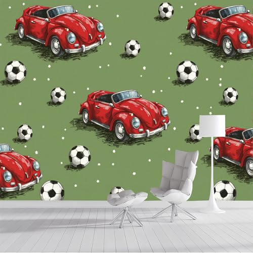 ZISTRCBAO Photo Wallpaper Mural Football Red Car, Sports Theme Wall Murals, Green Poster Wall Decoration for Bedroom Living Room Office 250x175cm