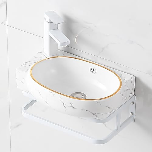 TRAGLO Lavabo Suspendu, Petit lavabo en céramique avec Robinet et Porte-Serviettes, Mini Lave-Mains avec trop-Plein pour Salle de Bain, buanderie et Cuisine(Left,M)
