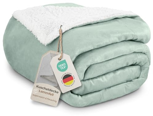Gräfenstayn® Dicke Kuscheldecke flauschig & super weich - warme Sherpa-Fleecedecke in Lammfell-Optik als Wohndecke, Tagesdecke & Sofadecke - Überwurf Decke Sofa & Couch (Mintgrün 200x150)