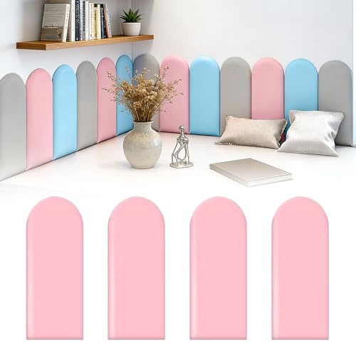 Chingcoo 4 Stück Wandpolster, 20x40cm Wandkissen Bett, PU Wasserdicht Wandpolster Selbstklebend, Wandschutz Bett (Rosa)