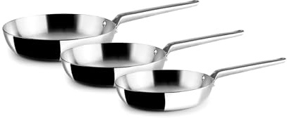 IBILI - Set de 3 Sartenes 18-22 y 26 cms, 5 capas, 5ply Element, Acero inoxidable, Apto para induccion, sin antiadherente, Juego de 3 sartenes
