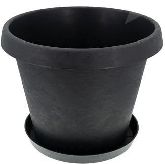 HRB Pflanzkübel Linea, Blumenkübel, Pflanztopf, anthrazit 18 L Volumen Blumentopf mit Struktur aus Kunststoff rund, Pflanzkübel groß außen und innen Made in Germany (Rund 18 Liter)