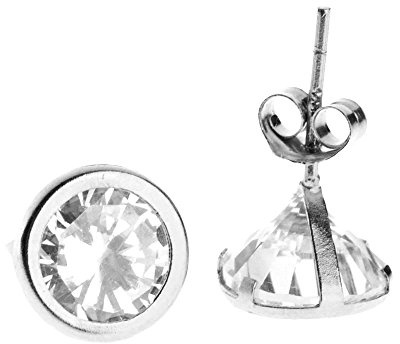 14K Weißgold Iced Out Stud Ohrstecker - BEZEL RUND 7mm