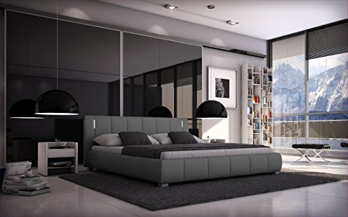 Sedex Bett Luna 140x200cm Doppelbett/Polsterbett/Designerbett inkl. LED/Kunstleder - Grau