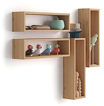 MOBILI FIVER, 4er-Set Iacopo Würfel-Wandschränke, rustikale Eiche, Made In Italy