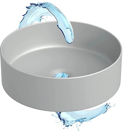 Starbath Plus - Lavabo en céramique - Forme ronde - Gris Mat - Dimensions 35 x 35 x 12 cm - Idéal pour les plans de travail dans la salle de bains et les meubles de toilettes