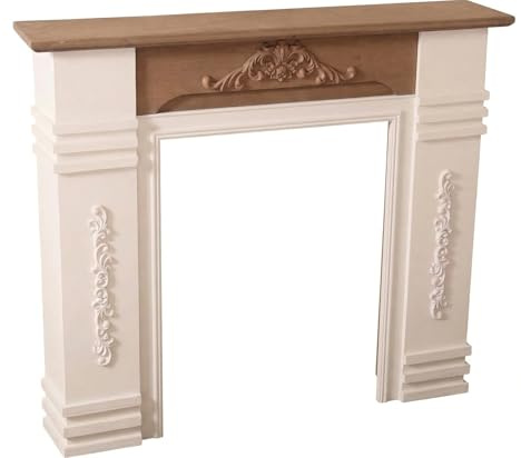 elbmöbel Kaminumrandung Kaminkonsole Landhausstil Holz 110x22x98 cm | Vintage Kaminverkleidung weiß braun - Shabby Chic Deko Konsole aus Tannenholz - Schmale Ablage für das Wohnzimmer