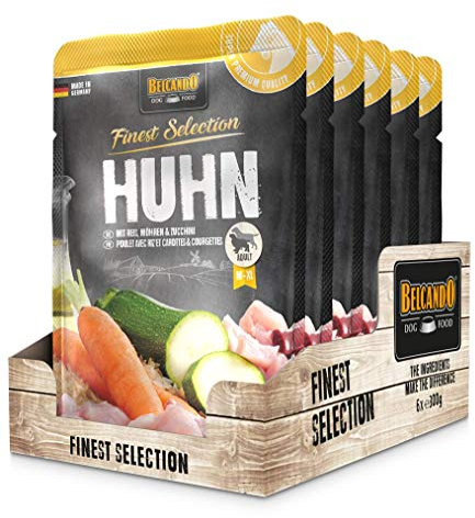 BELCANDO Frischebeutel [6x300g Huhn & Reis mit Zucchini & Möhren] | Nassfutter für Hunde | Feuchtfutter Alleinfutter im Einzelportionsbeutel