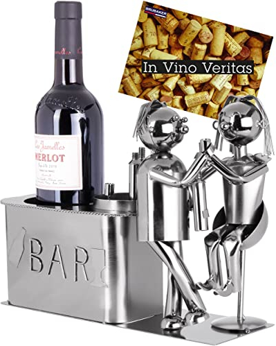 BRUBAKER - Porte-Bouteille de vin - Couple d'amoureux dans Bar - Métal - Carte de vœux Incluse - Idée Cadeau Originale - Objet décoratif