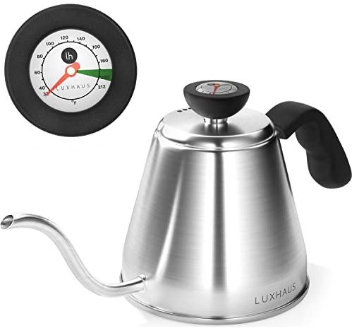 LuxHaus Pour Over Kettle - Gooseneck Kettle With Thermometer - Coffee and Tea Maker for Stovetop - 40oz