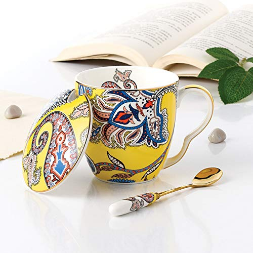 Tasse Tasse À Café Tasse À Eau Europe Tasse À Café En Porcelaine Avec Couvercle Cuillère Ensemble Tasse En Céramique De Luxe De Qualité Supérieure Tasse À Thé En Porcelaine Vintage Café Partie Bois