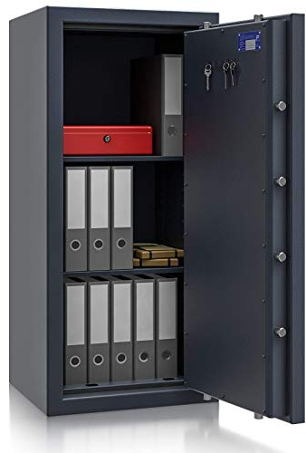 Müller Safe Wertschutzschrank Grad 2 EN 1143-1 BM2-5 | H1200xB550xT465 | Doppelbartschloss mit 2 Schlüssel | ECB-S Zertifiziert | 2 Fachböden | Platz für 18 A4-Ordner | 268 kg