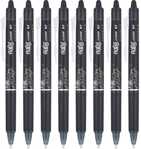 PILOT FriXion Clicker Gelschreiber, radierbar, einziehbar, feine Spitze, schwarze Tinte, 8 Stück (16399)