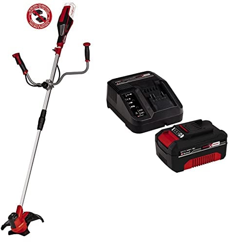 Einhell Cordless Scythe AGILLO 18/200 Power X-Change - Supplied with 4.0Ah Battery and Charger (Lithium-Ion, 18 V, 7500 Min-1, Line with Automatic Jog Line Feed + 3-Tooth Blade, Front Motor)