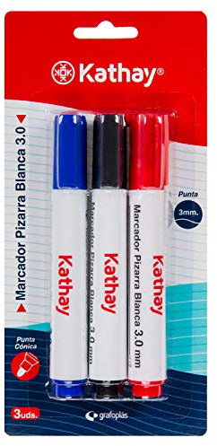 Kathay 86211399 Whiteboard-Marker, 3 Stück, Blau, Schwarz, Rot, Konische Spitze 3 mm