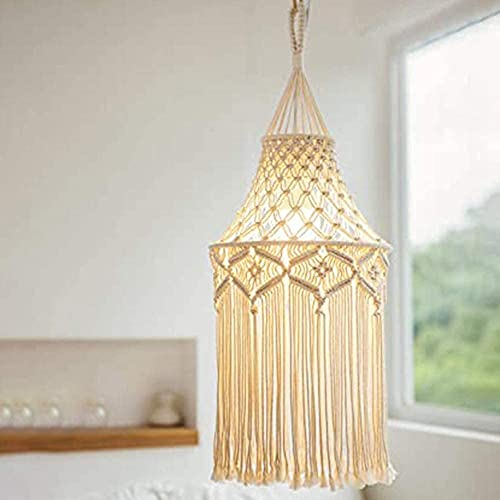 Tiamu Boho lampenschirm hängelampe, Makramee Pendelleuchte Abdeckung, Korb Lampenschirm Decken Leuchte Schatten, Warm, Laterne Tischleuchte Lampenschirm für Wohnzimmer, Schlafzimmer