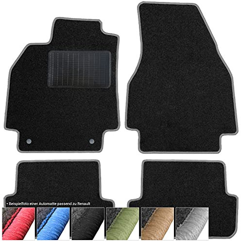 moto-MOLTICO Fußmatten Auto - Velours Autoteppiche passend für Dacia Lodgy (2012-2022) - 3-teiliges Set - Schwarze Automatten mit Grauen Ziernähten