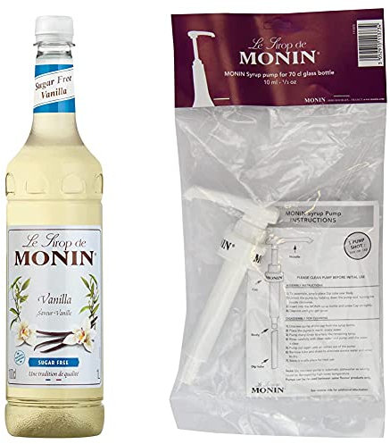 MONIN Premium Vanilla Sugar Free Syrup 1 L & 10 ml Pump for 70 cl MONIN Premium Syrup Bottles