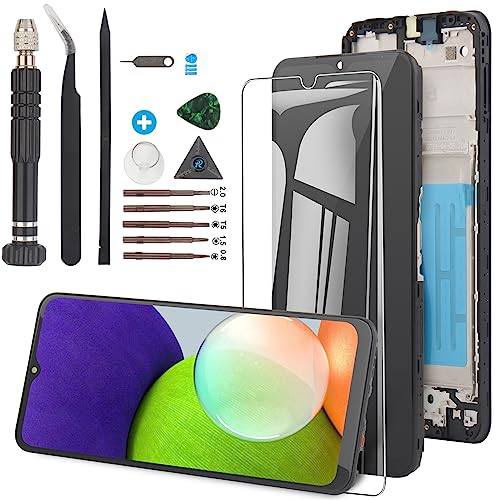 RongZy para Samsung Galaxy A22 5G A226 A226B LCD+Pantalla Táctil Digitalizador Asamblea Reemplazo +Reparación Herramientas(Versión 5G,Negro con Marco)