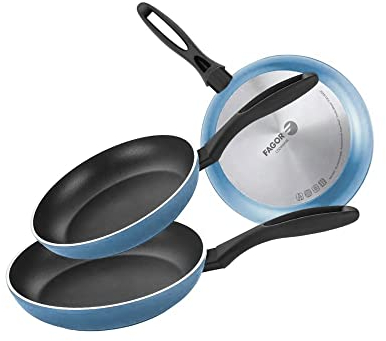 Fagor Maxima Set Juego Sartenes Inducción 20-24-28 cm, Aluminio Forjado, Espesor 4 mm, Antiadherente Ecológico XYLAN PLUS sin PFOA, Apta Todas Las Cocinas, Vitrocerámica, Gas, Lavavajillas, Azul