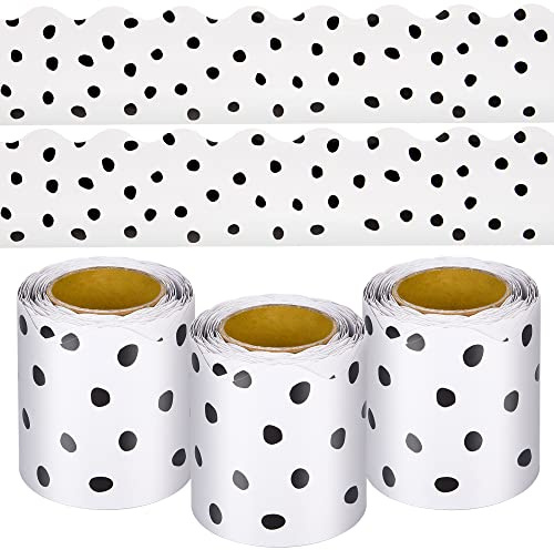 Pinnwand, 99 m, schwarz, lackierte Punkte, 3 Rollen, gewellter Rand, Polk-Dots, dekoratives Klassenzimmer, Pinnwand, Dekoration für Zuhause, Klassenzimmer, Schule, Büro, Dekoration