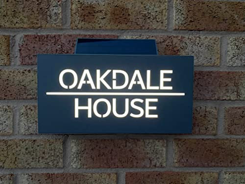 One of a Kind Design UK Personalised Contemporary Solar Light House Sign 305x155MM Rectangular House Sign Personalised Address Number Plate LED Illuminated UV Stable - Grey