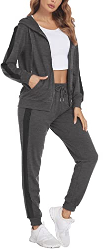 Parabler Jogginganzug DamenTracksuit Trainingsanzug Zweiteiler Sport Set Sportanzug Fitness Polyester Dunkelgrau Tasche Kapuze XXL