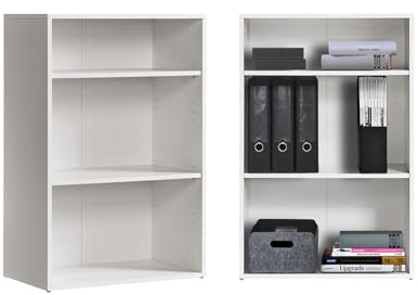 mokebo® Bücherregal weiß aus Holz 'Der Bücherwurm', Schuhregal, Holzregal, Aktenregal, Standregal fürs Wohnzimmer, Büro, Kinderzimmer, Regal klein für die Wand mit viel Stauraum, 60cm Breite