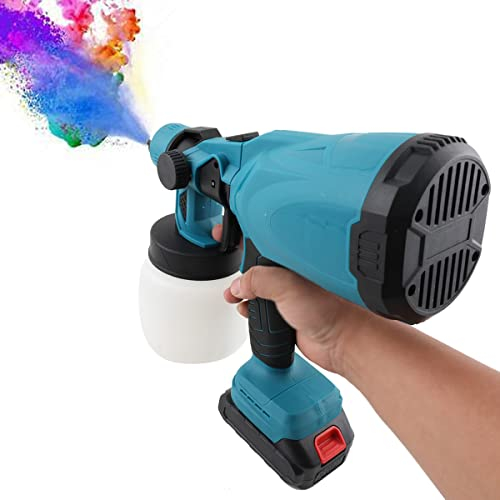 SUDEG Akku Farbsprühsystem Set, 18V Farbsprühsystem,Elektro Farbsprühgerät Spritzpistole,Elektro Sprühpistole Farbsprühsystem Farbsprühpistole Spritzpistole,800ml Behälter,Blau