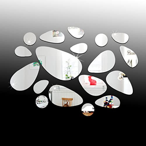 Mirror Tiles Silver Pebbles Stick on Mirrors for Walls Mirror Stickers Acrylic Living Room Bathroom Mirror Wall Stickers DIY Art Wall Mirror Bedrooms Wall Stickers 1 Set