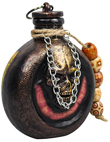 Lyxaof Pirate Skull Bottle Ornament Halloween Resin Skull Rum Bottle Props