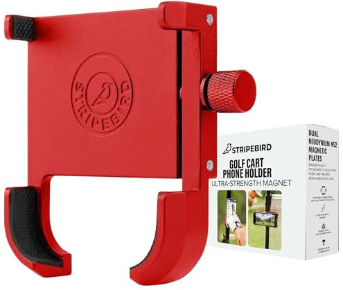 Stripebird - Original magnetische Golfwagen-Handyhalterung (rot) - Handyhalterung mit Neodym N52 Magneten - Golf Caddy - Golfwagen-Halterung für iPhone, Samsung & andere