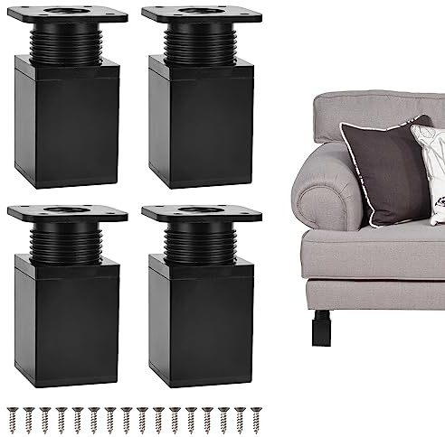 Favengo 4 Pcs Patas Regulables Negras para Muebles 60~84mm Patas Ajustables Mesa Patas Plasticas Regulables Escritorio Patas Cuadradas Negras para Sofas Mesas Armario Escritorio para Cocina Sala Baño