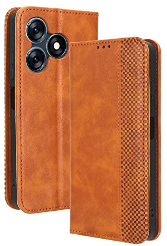 BellaCase Tecno Spark 10 4G Coque [Étui Portefeuille] [Fonction Support] [Slots pour Cartes] [Couverture à Rabat Magnétique] Compatible avec Le Smartphone Tecno Spark 10 4G(Marron)