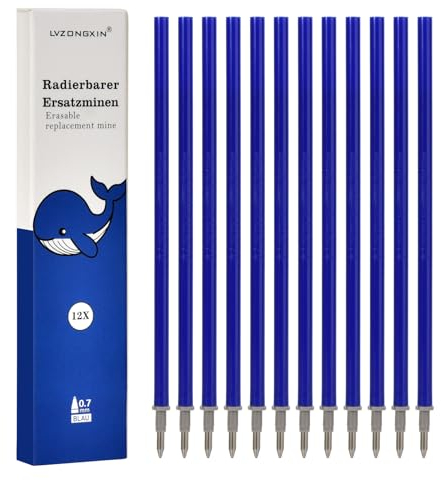 LVZONGXIN Ersatzminen, Kompatibel Mit Legami, [ Blau, 12er], Spitze 0,7mm,Höhe 13 cm, Radierbare Tintenrolle (BLAU0, 12)