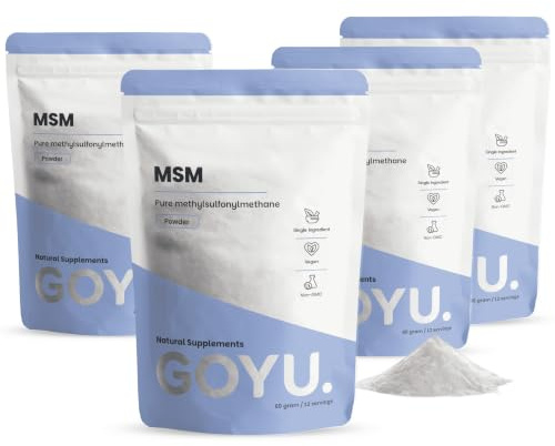 GOYU Reines MSM Pulver (Methylsulfonylmethan) Kombideal 4x 60 gram - Haut & Haar - MSM Pulver - Vegan - Ohne Zusätze - Laborgeprüft - 30 Tage Vorrat pro Beutel