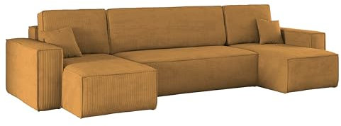 Kaiser Möbel, Ecksofa mit schlaffunktion, mit Bettkasten, Schlafsofa Best, Designer U-Form Sofa, Modern Design Couch, Polsterecke, Freistehend -Dicker Cord, Senffarbe