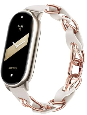 XIHAMA Compatibile con Xiaomi Mi Band 8/9,cinturino di ricambio design traforato, anello in acciaio inox, catena in pelle, cintura Mi band 8, cinturino elegante per orologi da donna