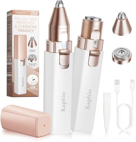 Épilateur de sourcils pour femme : Tondeuse à sourcils rechargeable 2 en 1 et rasoirs pour le visage pour femme – Appareil d'épilation électrique indolore pour le visage, les sourcils, les lèvres avec