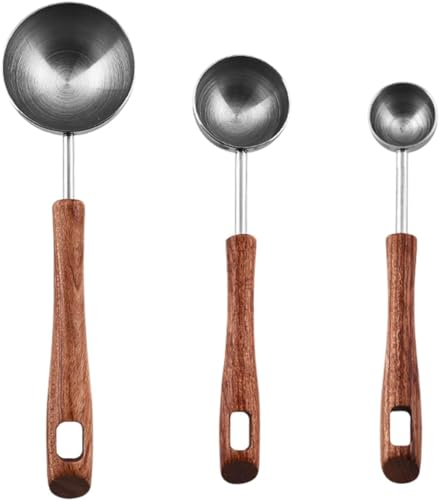 3 Stück Kaffee Messlöffel Set, Kaffeelöffel aus Edelstahl mit schwarzem Walnuss-Griff, Messwerkzeug für Flüssigkeiten und Feststoffe, zum Kochen von Küchen(4ml/8ml/25ml)