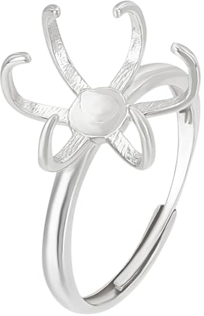 BENECREAT Bisel de garra de plata de ley 925, 6 garras ajustables (15 mm), base de anillo de dedo de 19,4 mm para hacer joyas irregulares hechas a mano con gemas