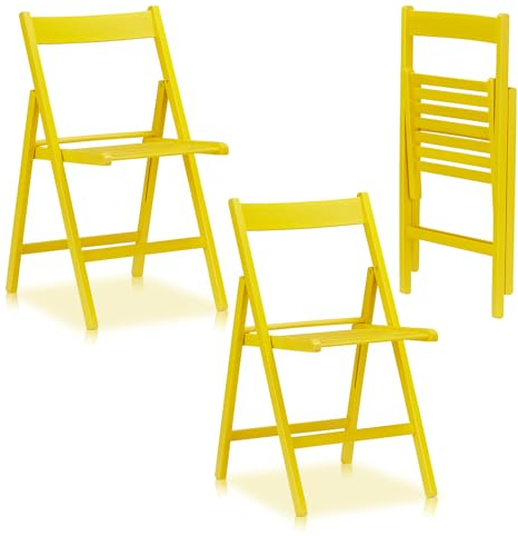 KHG 2er Set Klappstühle Holzstuhl Buche Gelb, Esszimmerstuhl klappbar platzsparend, Balkonstuhl Massivholz lackiert, 45 x 79 x 50 cm Besucherstuhl, Gästestuhl