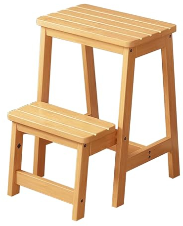 2 Stufenhocker, Holzleiterstuhl, klappbarer Leiterhocker, kleine Fußhocker für Zuhause, Bibliothek, Küche, Aufstieg, Trittleiter, Sicherheit, rutschfeste Trittfläche, multifunktional