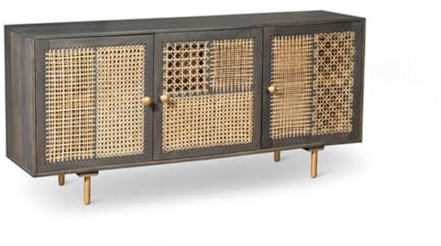 MONDO VIRO Anrichte Design aus Mangoholz Rattan Ryan 3 Türen 160 x 38 cm 75 h
