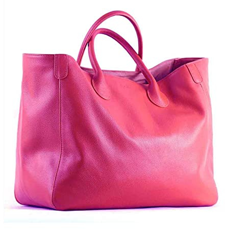 REFKIT Sac fourre-tout surdimensionné , sacs à main en cuir véritable for femmes , sacs à main , grand sac shopper en cuir de vachette , sac à main de voyage femme(Rose red)