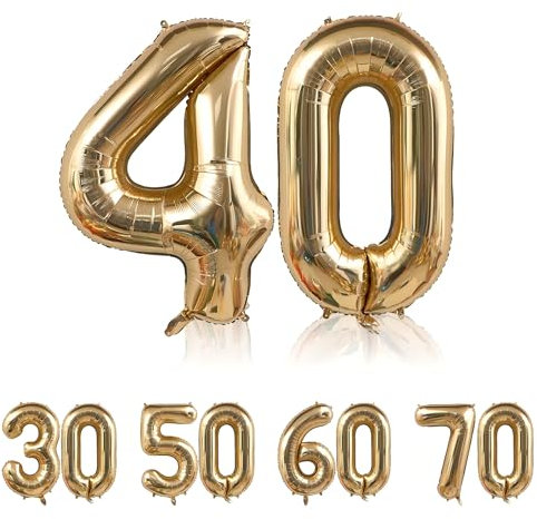 Zahlen Luftballon 40 Gold- Riesenzahl Folienballon 40 Geburtstag 107CM, Luftballon 40 Geburtstag Frauen Mann - Nummer40- Fliegt Mit Helium-40 Zoll für 40.Geburtstagsparty 、Hochzeit Jubiläum Party