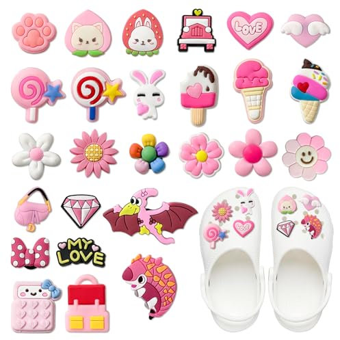 TAIHOBO Cute Shoe Pins for Croc Charms for Kids Adults Party Favors, 26PCS Cartoon Pink Shoe Decoration for Crocs Charms, PVC Shoe Charms for Crocs Jibbitz, DIY Accessories for Croc Jibbitz