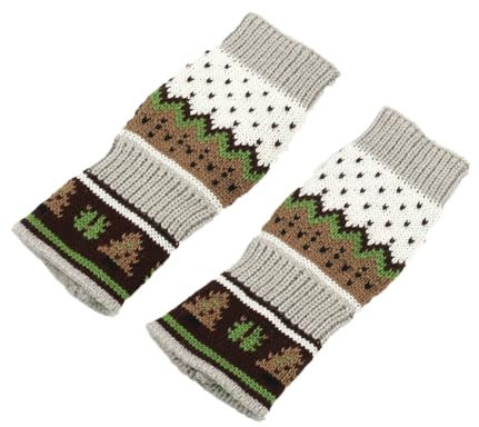 Long Keeper damen Winter handschuhe Gestrickte Fingerlose Armstulpen bunt Weihnachtsbaum Handschuhe lang Handwärmer (Hellgrau)