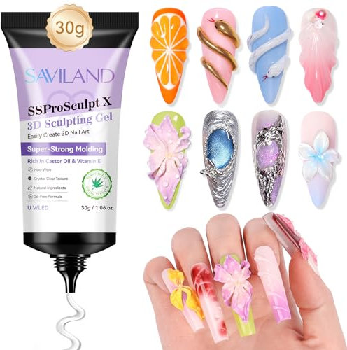 SAVILAND Sculpture Gel 3D Carving Gels 30 g Strong Molding Clear No-Wipe Gel for Nail Art Large Capacity Castor Oil & VE Molding Gels for Nail Art